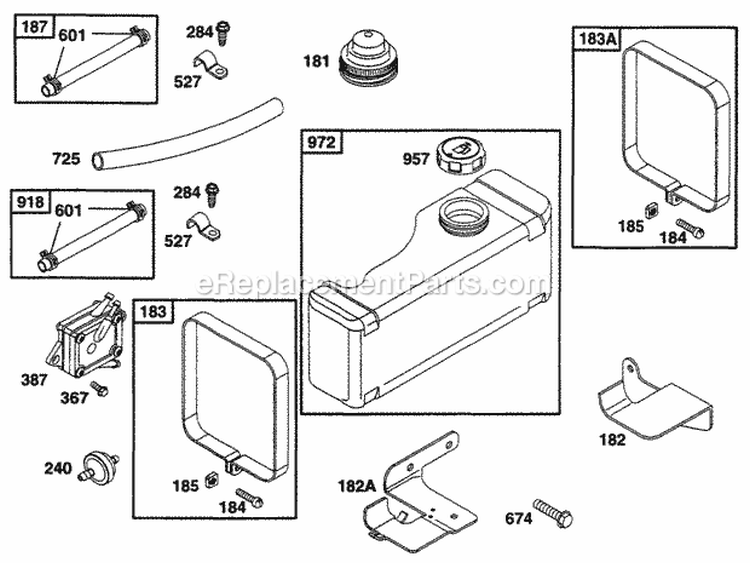 Fuel Tank Group Diagram and Parts List for  Briggs and Stratton Engine
